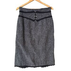 Worthington Pencil Skirt Size 10 Black Pleated Floral Lace‎ Corset Office Siren